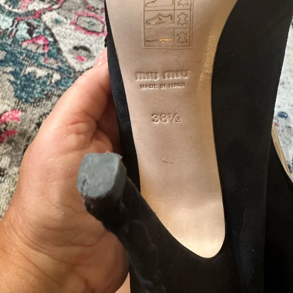 MIU MIU Elegant Black Peep-Toe Suede Stiletto Platform Heels 38.5